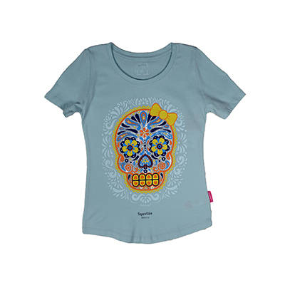 Moño Calavera Niña Azul Claro Cielo